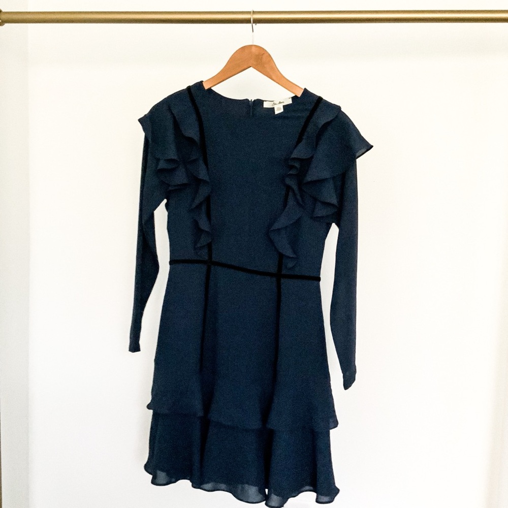 Ella Moon Size S Silk Dress Ruffled Velvet Detail